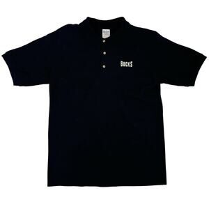 Milwaukee Bucks Men's Polo Shirt Medium‎ Navy Short Sleeve Logo Cotton EUC
